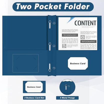 Two Pocket Folders, PANDRI 30 Pack Two Pocket Folders with Prongs, 3 Prong Folders Designed for Office and Classroom, Letter Size Darkblue - color: Darkblue