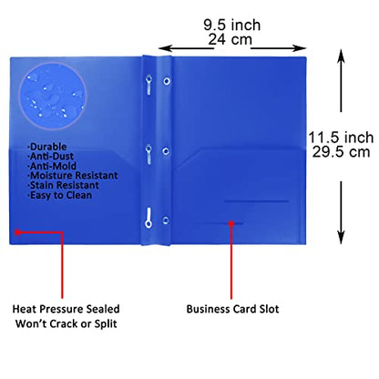 Youngever 6 Pack Heavy Duty Plastic Two Pocket Folders with 3 Prongs, Metal Prongs Fastener, Heavy Duty Plastic 2 Pocket Folder (Dark Blue) - color: Dark Blue