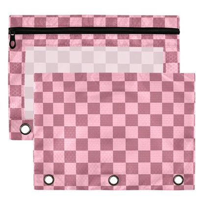 Palevioletred Buffalo Plaid Binder Pouches 3 Ring for Boys Girls School Office College Supplies Pink Chessboard Lightpink Pencil Pouches Case Bag with Clear Window and Zipper 2 Pack - color: Palevioletred