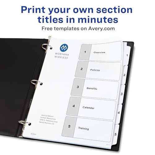 Avery Dividers for 3 Ring Binders, 5 Tabs per Set, Customizable Table of Contents, Classic White Tabs, Great for Organizing Reports, Projects, and More (6 Sets of 11821) - size: 0