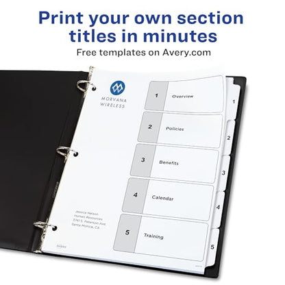 Avery Dividers for 3 Ring Binders, 5 Tabs per Set, Customizable Table of Contents, Classic White Tabs, Great for Organizing Reports, Projects, and More (6 Sets of 11821) - size: 0
