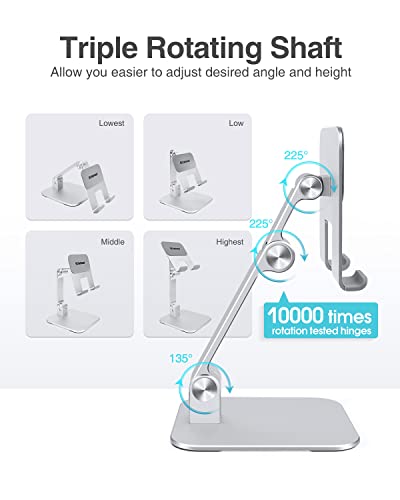 elitehood Aluminum iPad Stand, Adjustable Tablet Holder for Desk, Desktop Tablet Stand Dock for iPad Pro 12.9 11, Air Mini 4 5 and More 4-13.5 inches Tablets, Silver - color: Silver
