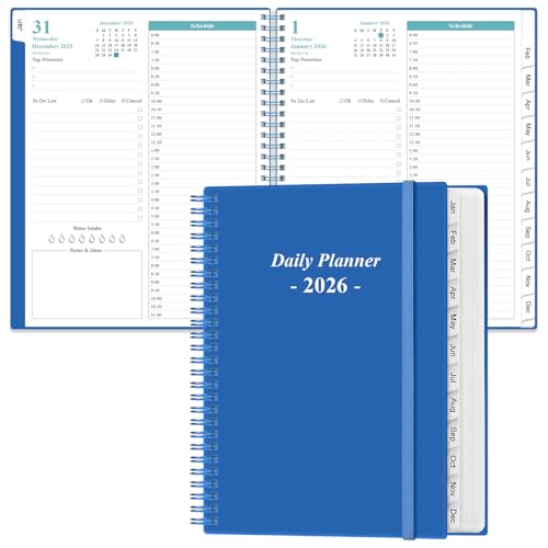 Daily Planner 2026 Full Page Per Day- 2026 Daily & Monthly Planner from January 2026 to December 2026, Day Planner 2026 with 12 Months Tabs, 8.5" x 11", Blue - color: Blue, size: 8.5" x 11"