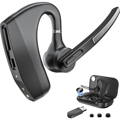 Herloreen Bluetooth Headset with Mic for Work, Wireless Earpiece with USB Dongle for PC Laptop, Noise Canceling Mic, 48H Talk Time, Charging Case, for Call Center, Remote Work, Trucker, Business - style: Headset + Charge Case + USB Dongle-BHK30