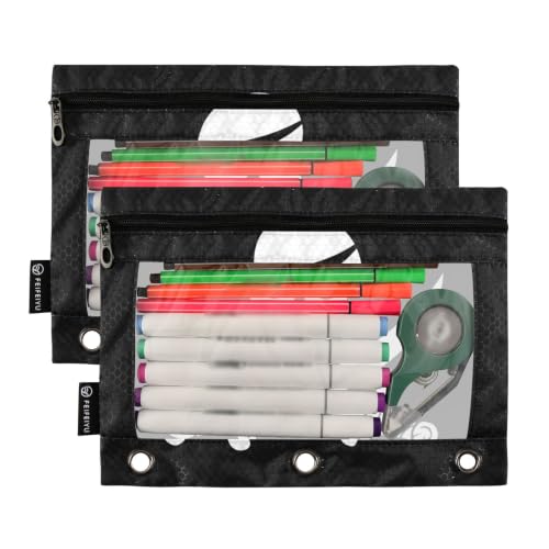 Gredecor 3 Ring Binder Pencil Pouch, Jolly Roger Pirate Flag Zippered Pen Case Pouches with Clear Window, 2 Pack Stylish Office & School Supplie - color: Jolly Roger Pirate Flag