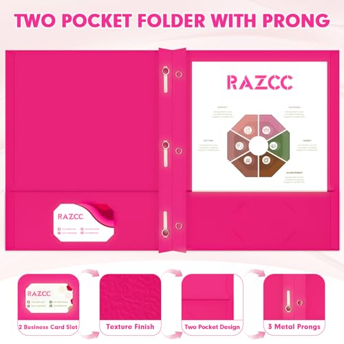 Two Pocket Folders, RAZCC 75 Pack Two Pocket Folders with Prongs, 3 Prong Folders Fit Letter Size Paper, Pocket File Folders for School Office Home Business, Magenta - color: Magenta