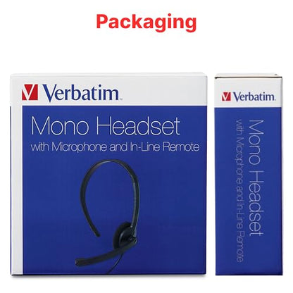 Verbatim Mono 3.5mm Wired Headset with Microphone and in-Line Remote, Black - size: 6.33, style: Mono