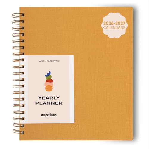 Anecdote Spiral Planner w/2026-2027 Calendar (8.5" x 10") | Start Anytime - 52 Weeks, Undated Planner Pages | To-Do List Organizer, Plan Your Success, Achieve Productivity Goals (Mustard) - color: Mustard, size: Spiral (8.5" x 10")