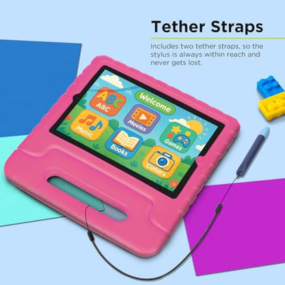 PureGear Kids Stylus Pen with Straps, Kid-Friendly Stylus Pen for Touch Screens, Compatile with iPad, Tablets, Kindle, iPhone, and All Touch Screen Devices, 2 Pack (Blue & Purple)