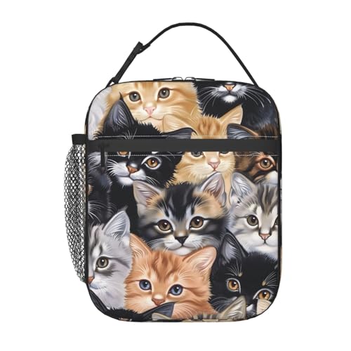 Cute Cat Lunch Box for Women Adults Kids, Insulated Cooler Kitten Lunch Bag for Picnic, School, Office, Travel, Work, Portable Reusable Polyester Tote Lunch Bags (Cute Cat) - color: Cat71