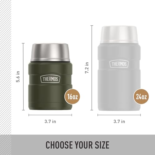 THERMOS Stainless King Vacuum-Insulated Food Jar with Spoon, 16 Ounce, Matte Army Green - color: Matte Army Green, size: 16 Ounce