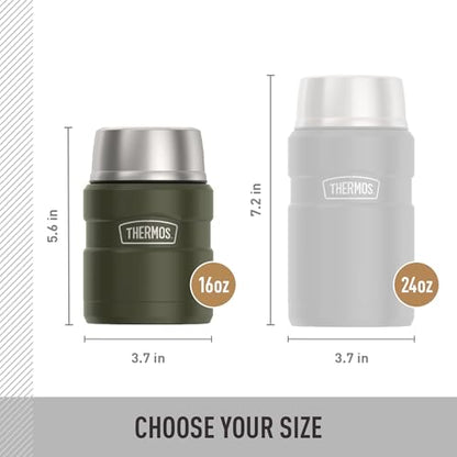 THERMOS Stainless King Vacuum-Insulated Food Jar with Spoon, 16 Ounce, Matte Army Green - color: Matte Army Green, size: 16 Ounce