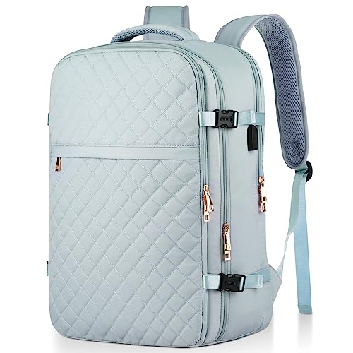 MOMUVO Large Travel Backpack Women, Flight Approved Carry On Backpack, Water Resistant Anti-Theft Large Casual Daypack Fit 17 Inch Laptop with USB Charging Port, Blue - color: Blue, size: 17.3 inch