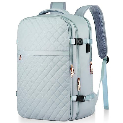 MOMUVO Large Travel Backpack Women, Flight Approved Carry On Backpack, Water Resistant Anti-Theft Large Casual Daypack Fit 17 Inch Laptop with USB Charging Port, Blue - color: Blue, size: 17.3 inch