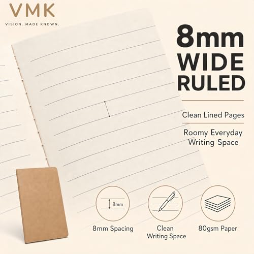 VMK 100 Pack A5 Wide Ruled Lay Flat Notebooks Bulk, Black Softcover | 30 Sheets/60 Pages Each, Thread-Sewn Binding, 80gsm Paper, 4 Bundles of 25 for Offices, Events, and Large Teams - color: Black