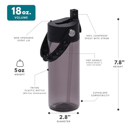 Elemental Water Bottles for Kids - Splash Kids Water Bottle for School with Pop-it Handle - BPA Free Tritan Plastic Water Bottle with Straw Leak Proof when Spout is Closed - Black - 18oz - color: Black