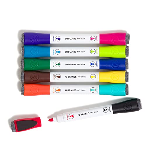 U Brands Dry Erase Markers, Double Ended Whiteboard Markers, Medium Bullet Tip, Low Odor, Assorted Bright Colors, Dry Erase Marker Set with Eraser Caps, Office School Classroom Supplies, 6 Pack - size: 1 Count (Pack of 6)