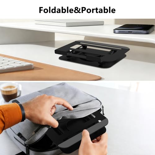 360 Rotation Laptop Stand, Multi-Angle Adjustable Laptop Holder Riser Stable Base Fully Foldable Easy to Storage and Portable Fit for MacBook Pro/Air HP 14 All Under 16” Devices (Black) - color: Black