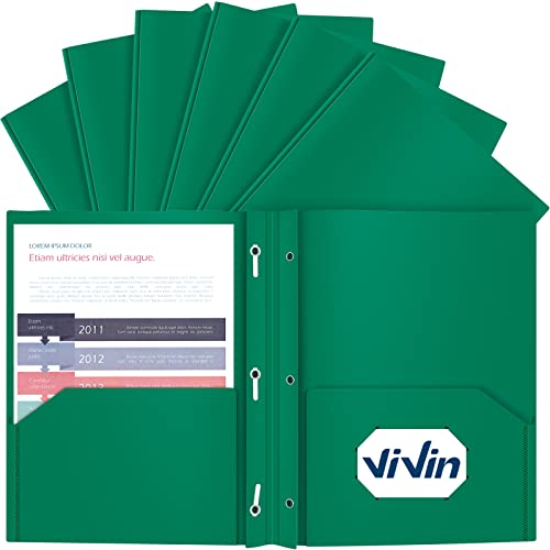ViVin Sturdy 12-Pack Plastic Folders, Folder with Pockets and Prongs, 2 Pocket Poly File, Plastic Folders with 3-Prong Fasteners, fits 8.5 * 11 Letter Size Paper, for School/Home/Office Use (Green) - color: Green, size: 12 PACK