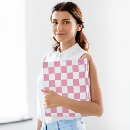 Custom 3 Ring Binder 1.5 Inch Round Rings Pink Checkered Personalized Name Binders Organizer Fashion View Binder with 2 Pockets for School Office Supplies - color: Multi10