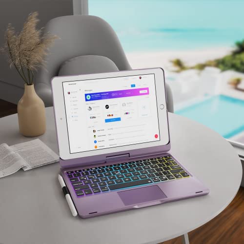 edaiser Swivel Keyboard Case iPad 10.2" (9th 8th 7th), Air 3rd Gen Purple | 360 Degree Rotatable Protective Cover with Pencil Holder | Multi-Touch Trackpad, RGB Backlit | Flexible Adjustable View Angle - color: Metallic Purple, size: iPad 10.2"(9th-7th)&