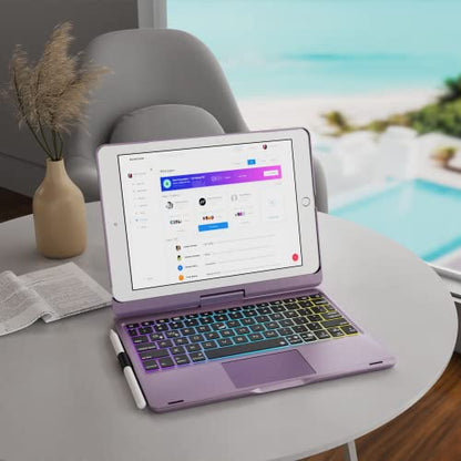 edaiser Swivel Keyboard Case iPad 10.2" (9th 8th 7th), Air 3rd Gen Purple | 360 Degree Rotatable Protective Cover with Pencil Holder | Multi-Touch Trackpad, RGB Backlit | Flexible Adjustable View Angle - color: Metallic Purple, size: iPad 10.2"(9th-7th)&