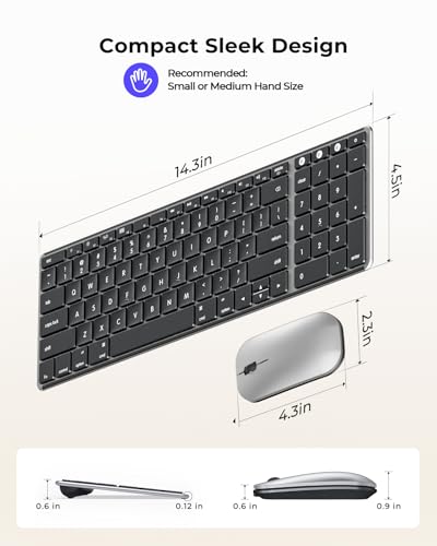 seenda SKM64-2 Bluetooth Keyboard and Mouse Combo for Mac, MacBook and iPad | 3-device Bluetooth switching, rechargeable, quiet keys/clicks, compact slim design for office and home use, Black & Silver - color: Black & Silver