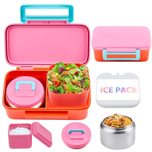 JXXM Lunch Box for Kids With 8oz Soup Thermo, Leak-proof Lunch Container with 2 Compartments, Thermo Food Jar Food Containers for Back to School Girls Boys (Pink) - color: Pink