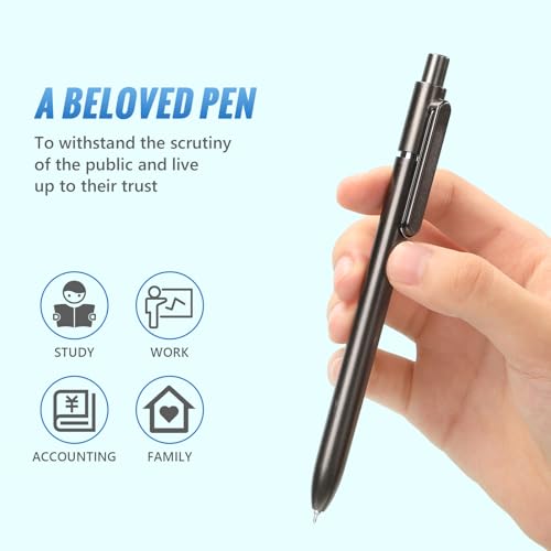 6 Pcs Black Gel Pens 0.5mm Retractable Pen, Gel Ink Pens Bulk, Gray | Quick Drying Fine Point Pens Smooth Writing, ABS Case with Pocket Clip Perferct for Office,Back to School - color: Black, size: 1 Count (Pack of 6)