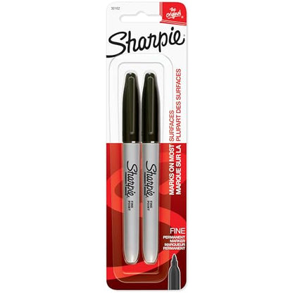 Sharpie 30162PP Permanent Markers, Fine Point, Black, 2 Count