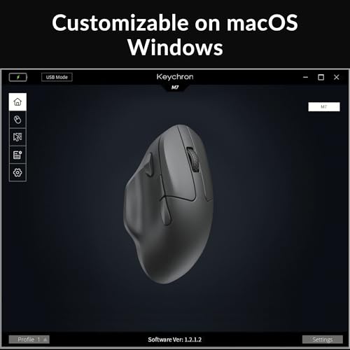 Keychron M7 Wireless Computer Mouse, 26K DPI Optical Computer Mouse, 2.4 GHz/Bluetooth/Wired with Macro Button 63g Lightweight Ergonomic, Up to 70 Hours Worktime for Laptop macOS/Windows - Black - color: Black, style: 1K Polling Rate