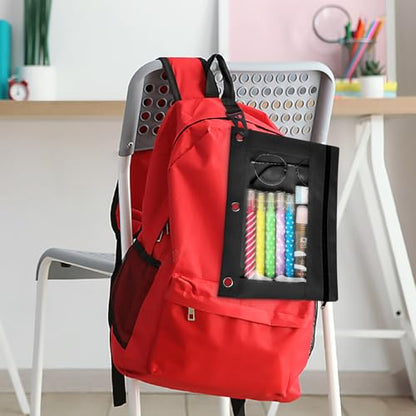 Ochido Pencil Pouch for 3 Ring Binder Bulk, 30 Pack in Black, Sturdy and Durable 3-Hole Binder Cloth Pencil Bag, Zipper Pencil Case with Clear Window for Storing School Office Supplies - color: 30pack Black
