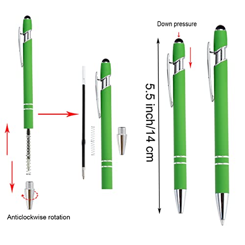 PASISIBICK 12 Pieces Green Ballpoint Pen with Stylus Tip, 2 in 1 Stylus Stylish Pen, Metal Stylus Pen for Touch Screens, Black Ink, 1.0 mm Medium Point.(12 PCS Green) - color: 12 Pcs Green Stylus Pens