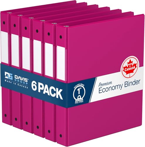 Premium Economy 6-Pack 3-Ring Binders for School or Office, Round-Ring Binders, 1 Inch, Pink - color: Pink, size: 1 Inch