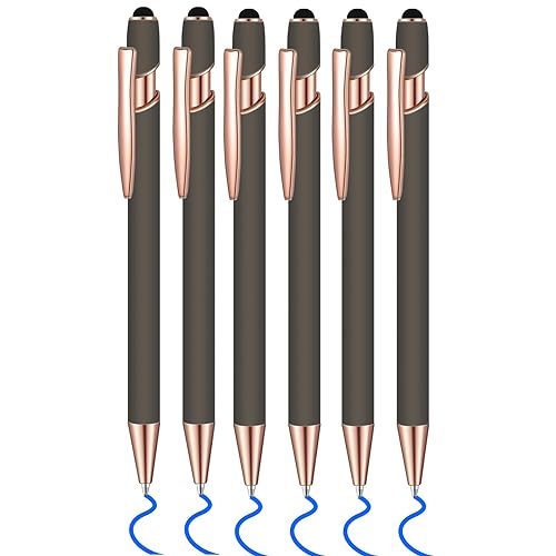 6 Pcs Blue Ink Ballpoint Pen with Stylus Tip 2 in 1 Ballpoint Pen Metal Pens Stylus Pen for Touch Screens School Office Coworkers (Gray Rose Gold) - color: Gray Rose Gold