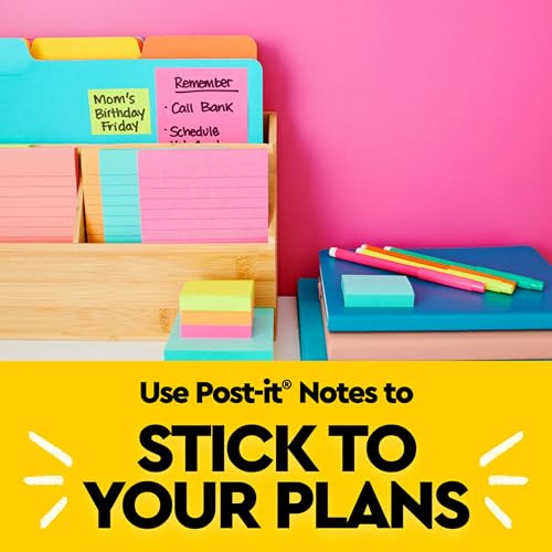 Post-it Notes, 3x3 in, 6 Pads, America's #1 Favorite Sticky Notes, Poptimistic Collection, Bright Colors (Magenta, Pink, Blue, Green), Clean Removal, Recyclable (630-6AN)