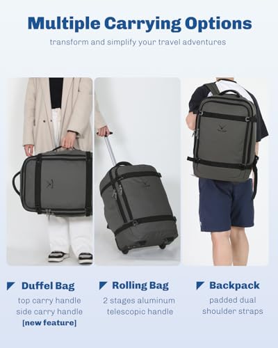 Hynes Eagle Rolling Backpack 42L Backpack with Wheels Airline Approved Carry on Luggage Laptop Travel Suitcase Bag for Women Men Dark Grey - color: Dark Grey