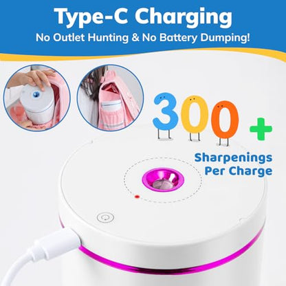 Electric Pencil Sharpener, Fully Automatic Pencil Sharpener with Auto In and Out, Rechargeable and Hands-Free for Standard 6-8mm Pencils, Perfect for Classroom and Home Use (White and Pink) - color: White & Pink