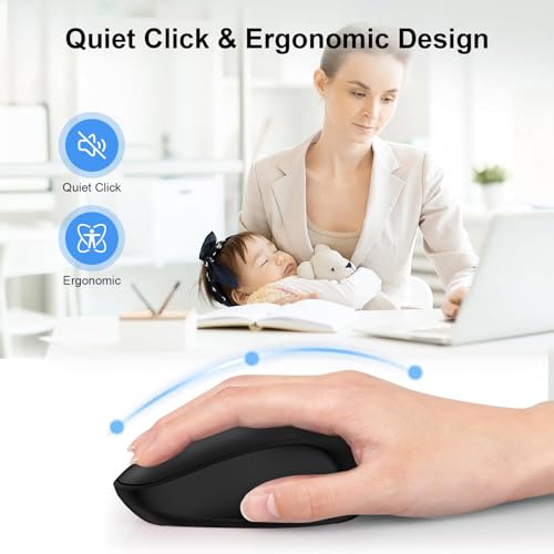 Wireless Mouse,2.4G Quiet Computer Mouse with USB Receiver, 800/1200/1600 DPI,4 Buttons Portable Optical Cordless USB Mice for Chromebook,Laptop,Windows,PC, Mac,iPad,Linux