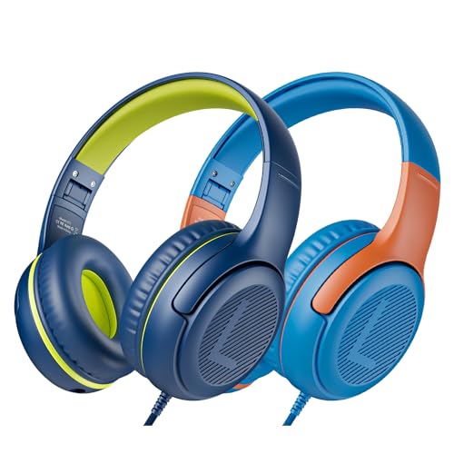 awatrue 2PCS Kids Headphones for School Travel, 85/94dB Safe Volume Limit, 3.5mm Jack, HD Mic, Portable Wired Headphone with Shareport, Stereo Sound On-Ear Headphones for Toddler Kids Girls Boys - color: 2 Pack