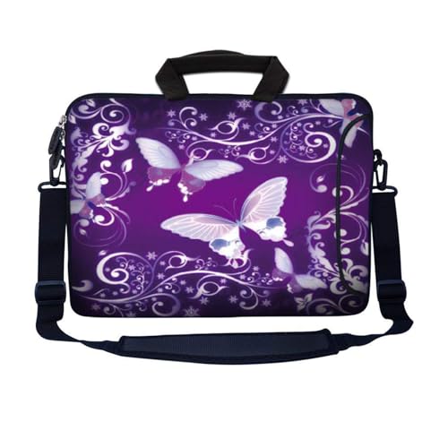 LSS 13.3 inch Laptop Sleeve Bag Notebook with Extra Side Pocket, Soft Carrying Handle & Removable Shoulder Strap for 12" 12.1" 13" 13.3" Apple MacBook Air, GW, Acer, Aspire Asus, Dell, HP, Sony, T - color: Purple Butterfly, size: 13 in – 13.3 in