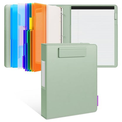 JoyCat 3 Ring Binder Clipboard with Storage,12.4"x10.2"Magnetic Clipboard Folder with 5 Expandable Folders,Refillable Lined Notepad (11" x 8.5"),Ideal for School Office Nursing(Grass Green) - color: Grass Green