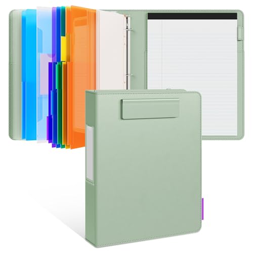 JoyCat 3 Ring Binder Clipboard with Storage,12.4"x10.2"Magnetic Clipboard Folder with 5 Expandable Folders,Refillable Lined Notepad (11" x 8.5"),Ideal for School Office Nursing(Grass Green) - color: Grass Green