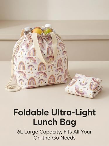 Reusable Lunch Bag - Insulated Eco-Friendly Lunch Tote for Work, School, or Picnics, Lightweight & Waterproof, Keeps Food Fresh All Day (Pink Rainbow) - color: Pink Rainbow