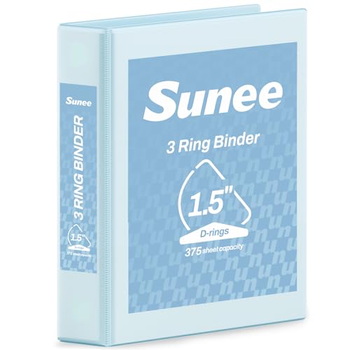 SUNEE 3 Ring Binder 1.5 Inch D Ring, Clear View Binder Three Ring PVC-Free (Fit 8.5x11 Inches) for School or Office Supplies, Pastel Blue, 1 Pack - color: Pastel Blue, size: 1.5 Inch, style: 1 Pack