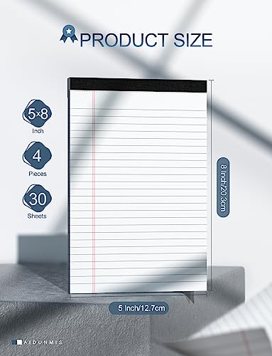Note Pads 5x8 for Work White Legal Pads 5x8 College Ruled Legal Notepads Lined Note Pads for Office Writing Pads 80 GSM Pads of Paper Notepad 4 Pack Legal Notepads Narrow Ruled with 30 Sheets Per Pad - color: White-4P
