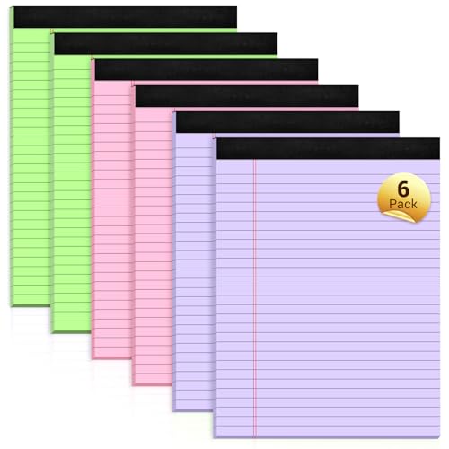 Legal Pads 8.5 x 11 Inch, 6 Pack, Colored Notebook Paper, 8.5 x 11 Colored Legal Pad, Micro Perforated Lined Paper Notepads 8.5 x 11, 30 sheets, Colored Paper Writing Pads for Office Home School - color: Multicolor- 6