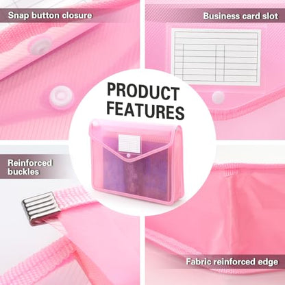 Tamaki Plastic Expanding File Folder, Fit Letter/A4 Size, Pink, 1 Pack | Transparent envelopes with Snap Closure, No Dividers, Large Capacity - color: Pink