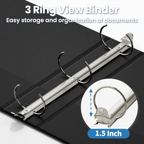 SUNEE 1.5 Inch Binders 3 Ring 4 Pack, PVC-Free Clear View 1 1/2 Inch Binders (Fits 8.5x11 Inches) for School, Office & Home Use, Black - color: Black, size: 1.5 Inch, style: 4 Pack