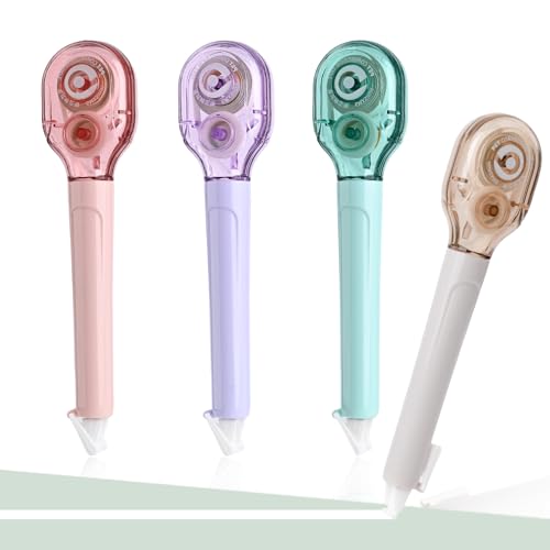 Temiary 4 Pcs White Correction Tape Pens, 6M/256" x 0.2" Smooth Pull Out Tape Pen, Easy to Use Applicator for Instant Corrections Back to School Office Supplies (Morandi)